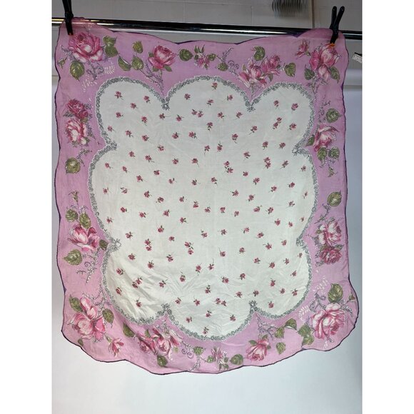 Vintage 60s Floral Handkerchief Scarf Pink & White Delicate Print - Picture 3 of 16